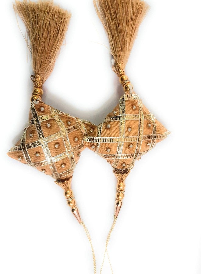 لباس ليباس فاشن، أزياء نسائية مصنوعة يدوياً، شرابة معلقة وزينة عرقية من القماش، صغيرة، ذهبية - طقم من قطعتين - Image 4